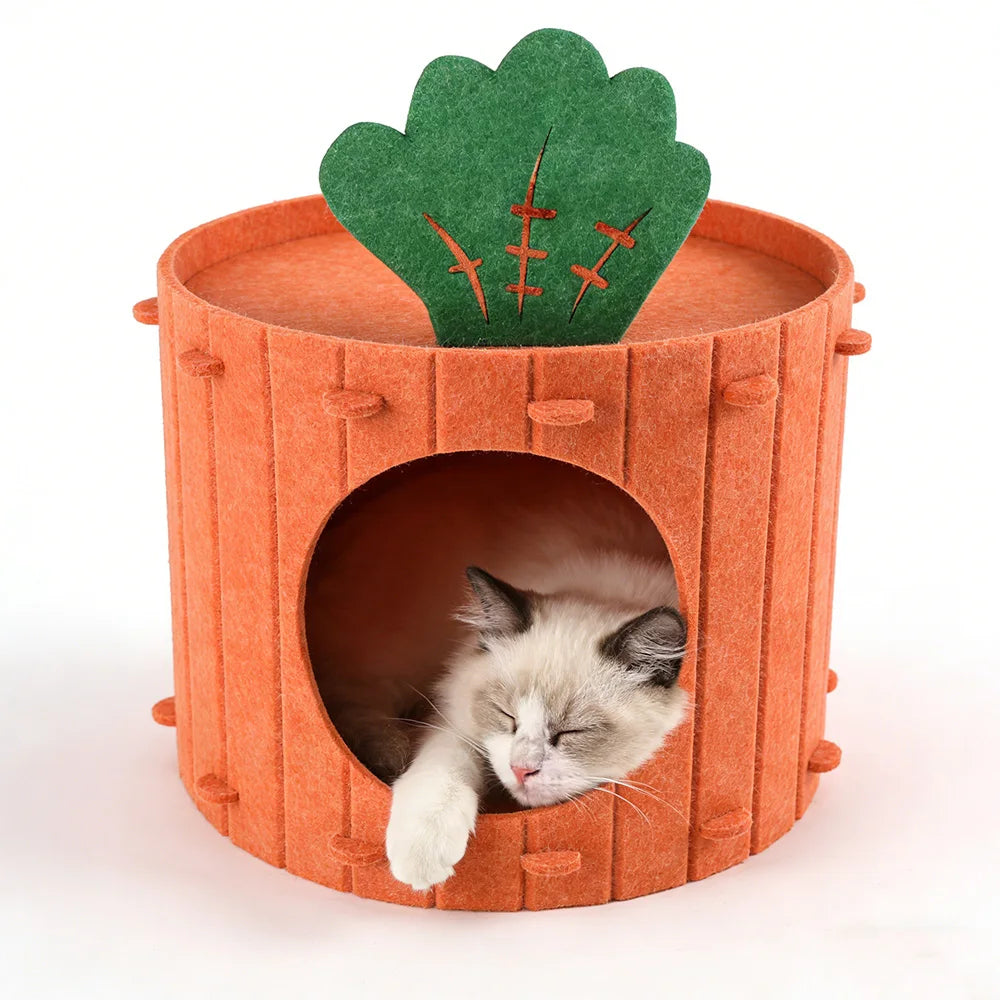 Felt Cloth Cat Nest Carrot Theme Bed Soft & Durable Detachable Pet Cave House Scratch Board Wear-Resistant Semi-Enclosed Cat Bed