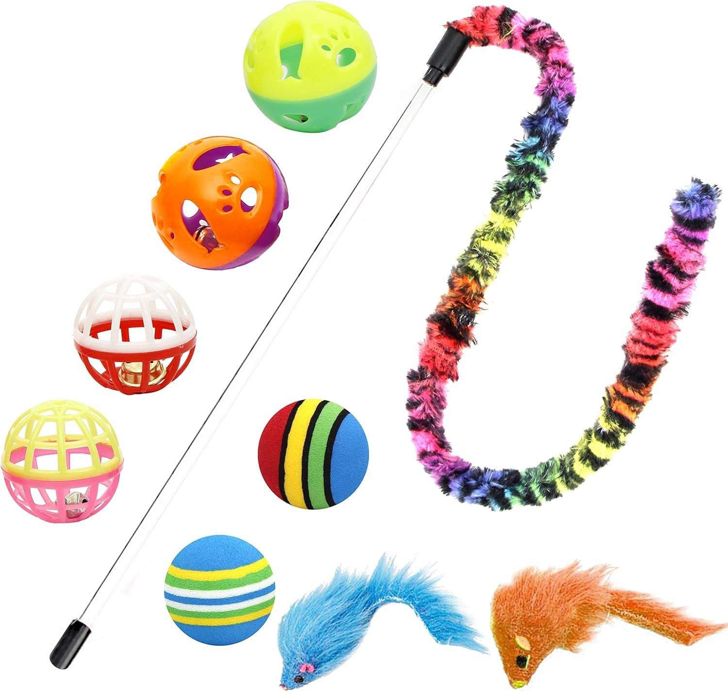 🐾🎉 18‑Piece Cat Toy Assortment — Teaser Wand, Bell Toys, Sparkle Balls & Hide‑and‑Seek Fun
