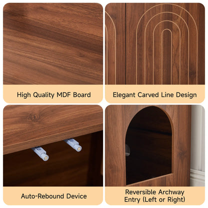 Stylish Walnut Cat Litter Box Enclosure with Shelves – Modern Hidden Cabinet for Your Living Room