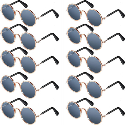 10 Pieces Cute Retro Round Sunglasses for Cats and Dogs – Fun Pet Glasses for Cosplay, Parties, and Photos (Mixed Colors)