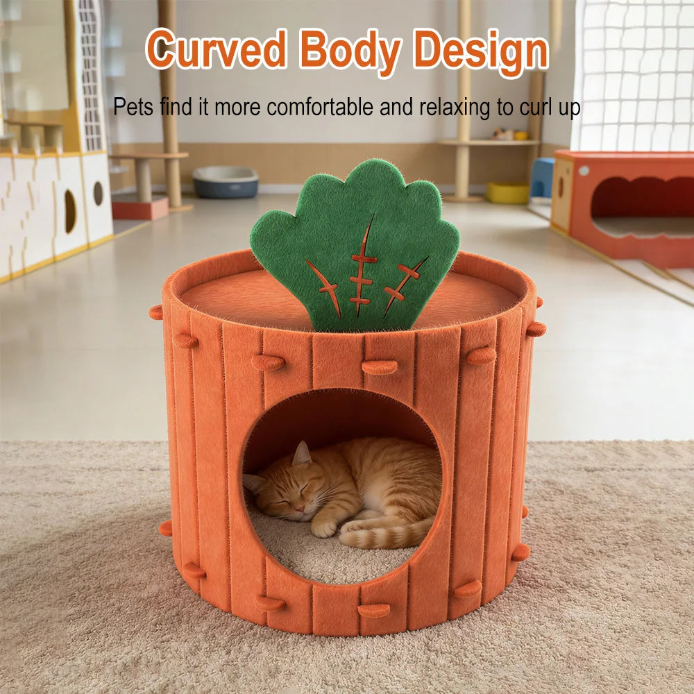 Felt Cloth Cat Nest Carrot Theme Bed Soft & Durable Detachable Pet Cave House Scratch Board Wear-Resistant Semi-Enclosed Cat Bed