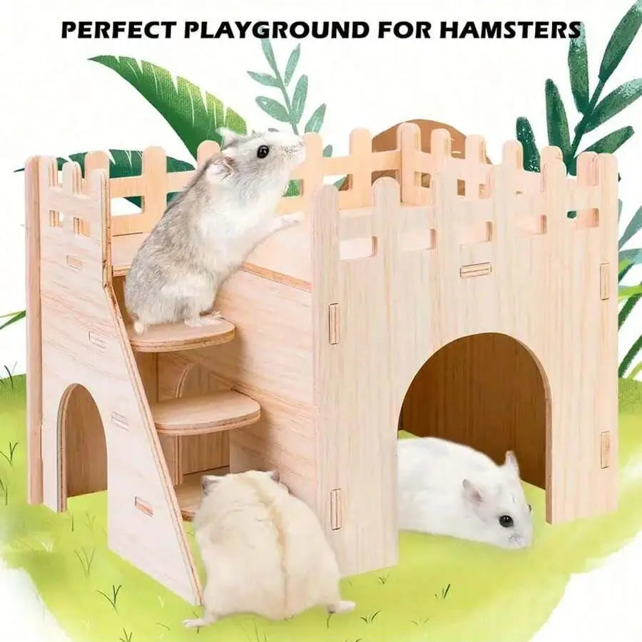Exciting Wooden Hamster Toy House and Swing Set - Perfect for Dwarf Hamsters, Sandhamsters & Mice! Interactive Playtime Fun!