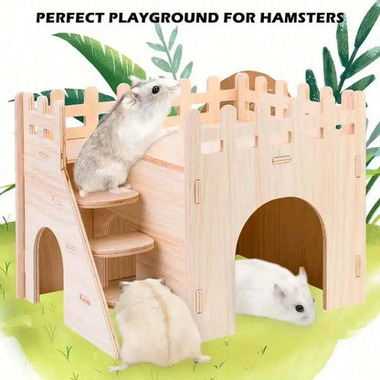 Exciting Wooden Hamster Toy House and Swing Set - Perfect for Dwarf Hamsters, Sandhamsters & Mice! Interactive Playtime Fun!