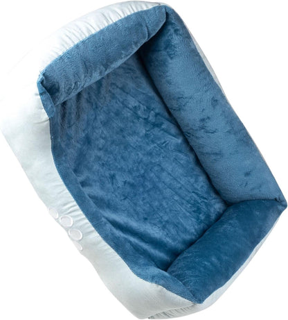 Orthopedic Dog Bed 🐶💤 Reversible Bolster Sofa w/ Washable Cover – Blue Suede/Mink