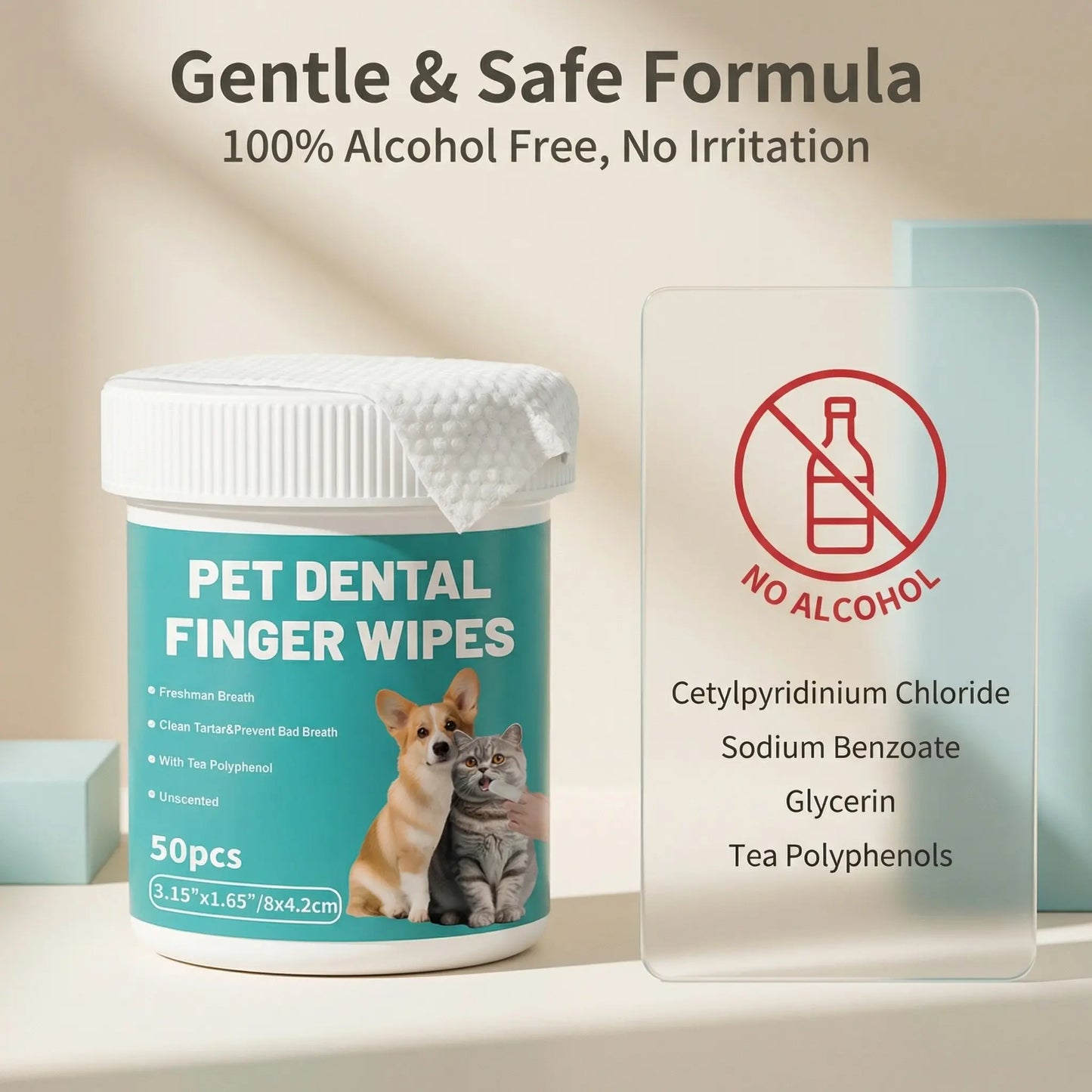 Happy Pup Life Pet Dental Wipes - 50-Count No-Rinse Finger Toothbrush Set for Dogs & Cats - Easy, Gentle Cleaning & Grooming Kit for Healthy Teeth & Ears - Perfect Travel Size