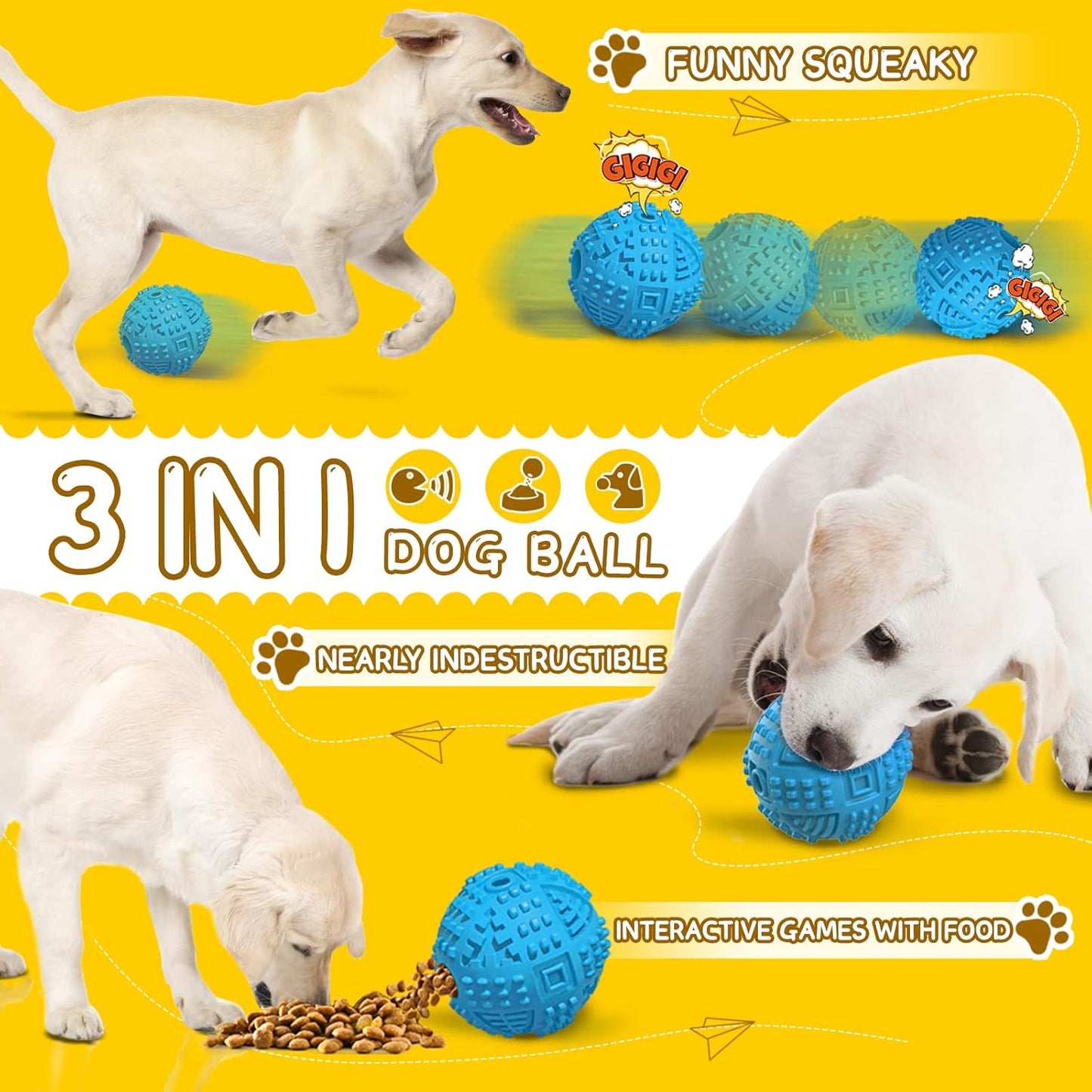 Indestructible Squeaky Treat Dispensing Dog Balls - Ultimate Chew Toys for Large Breeds