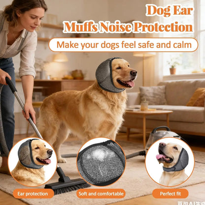 Dog Ear Muffs for Noise Protection - Comfortable Adjustable Ear Wrap for Calming Dogs During Fireworks, Bathing, and Swimming