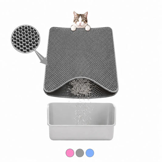 Large Pink Cat Litter Mat - Waterproof Double Layer Honeycomb Design for Effective Litter Trapping, Non-Slip, 35x24 Inches, Perfect for Cat Supplies
