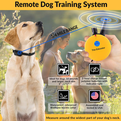 Humane E-Collar ET-402 Dog Training Collar for 2 Dogs - Yellow, Remote Controlled, 100 Safe Stimulation Levels, Waterproof & Rechargeable, 3/4 Mile Range