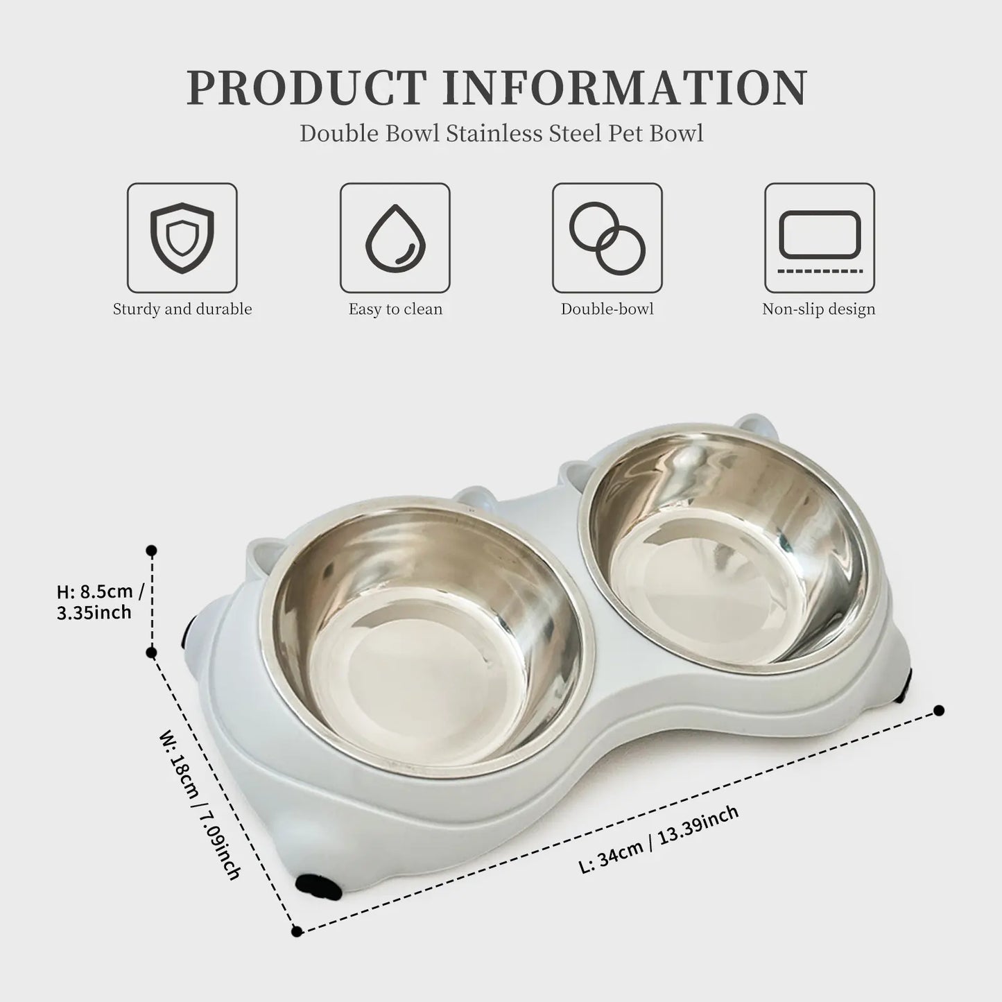 Stylish Double Stainless Steel Pet Bowl Set with Non-Slip Base – Ideal Feeding Station for Cats & Small Dogs, Easy-Clean Removable Bowls in Trendy Colors!