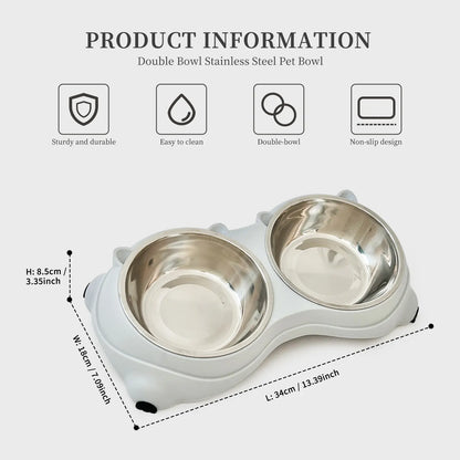 Stylish Double Stainless Steel Pet Bowl Set with Non-Slip Base – Ideal Feeding Station for Cats & Small Dogs, Easy-Clean Removable Bowls in Trendy Colors!