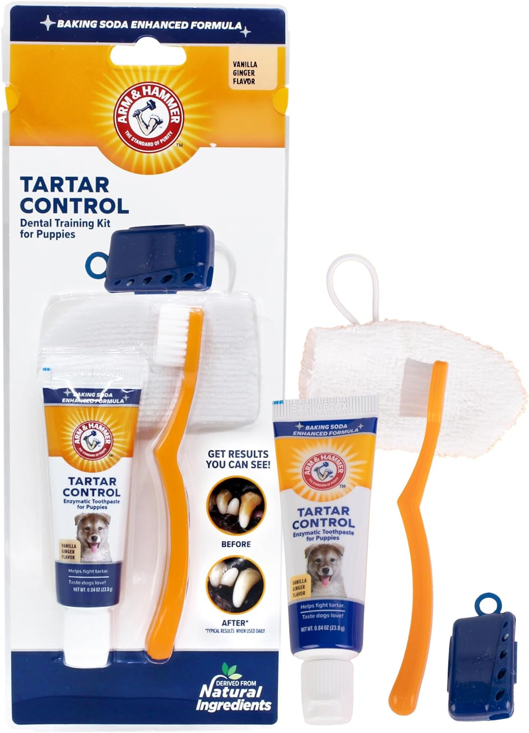 Tartar Control Dog Dental Care Kit - Banana Mint Toothpaste with Baking Soda, Double-Sided Toothbrush & Finger Brush - 3-Piece Set, 2.5 Oz