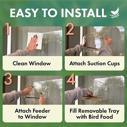 Nature's Hangout Acrylic Window Bird Feeder - Ultimate Bird Watching Experience with Suction Cups & Removable Tray