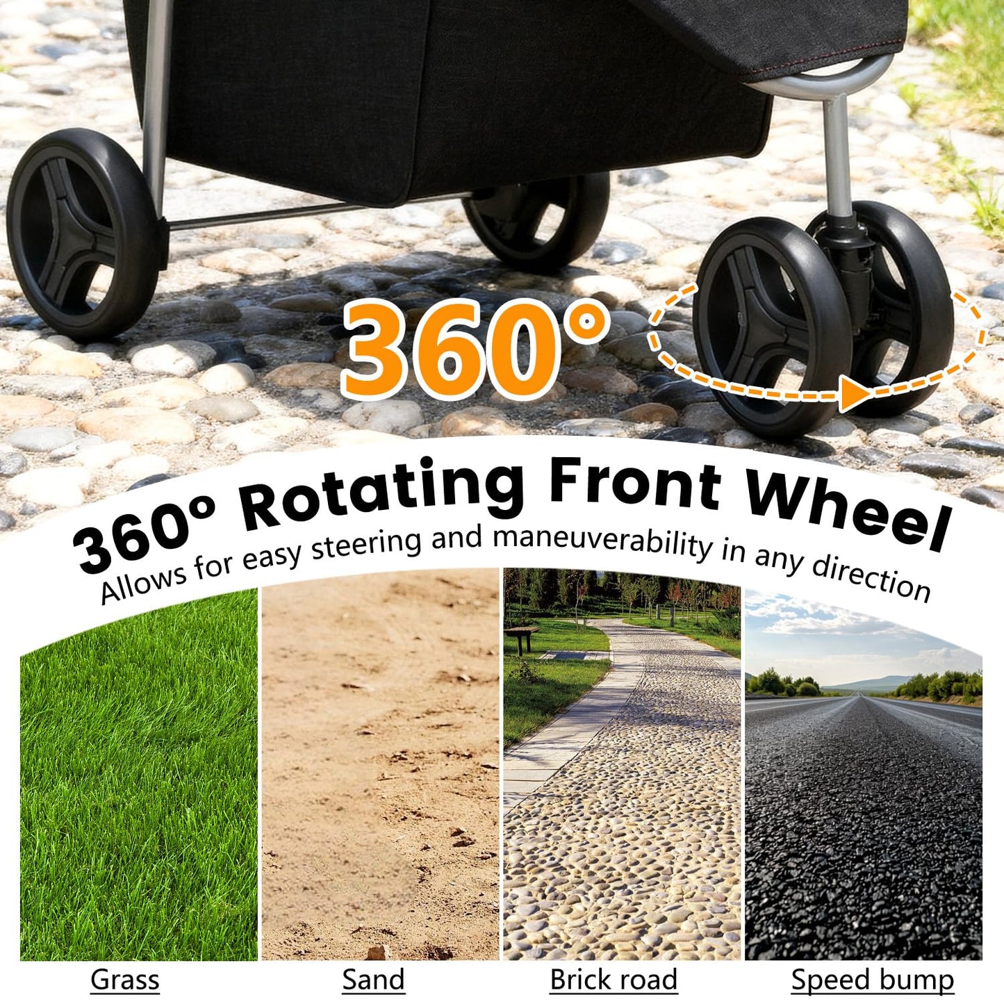 Lightweight 3-Wheel Pet Stroller - Foldable, Waterproof & Mesh-Breathable (Black) 🐾🖤
