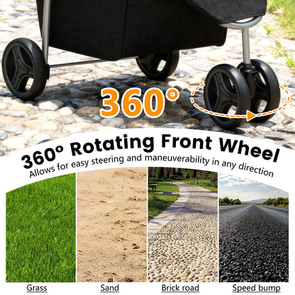 Lightweight 3-Wheel Pet Stroller - Foldable, Waterproof & Mesh-Breathable (Black) 🐾🖤