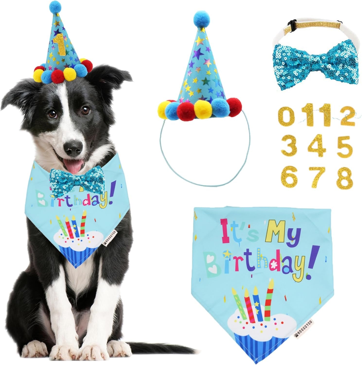 Blue Dog Birthday Bandana, Party Hat & Bow Tie Set for Medium/Large Pups 🎂🐾