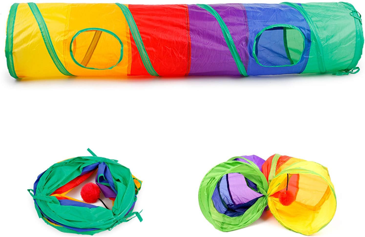 Ultimate 32-Piece Interactive Cat Toys Set - Foldable Rainbow Tunnel, Feather Teasers, Crinkle Balls & More for Hours of Fun!