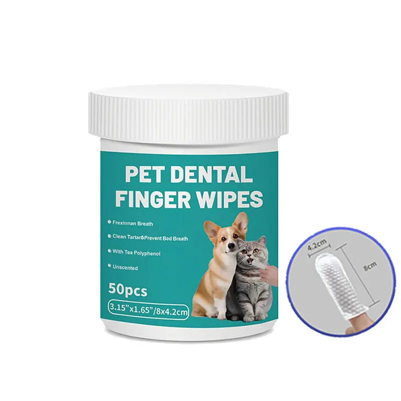 Happy Pup Life Pet Dental Wipes - 50-Count No-Rinse Finger Toothbrush Set for Dogs & Cats - Easy, Gentle Cleaning & Grooming Kit for Healthy Teeth & Ears - Perfect Travel Size