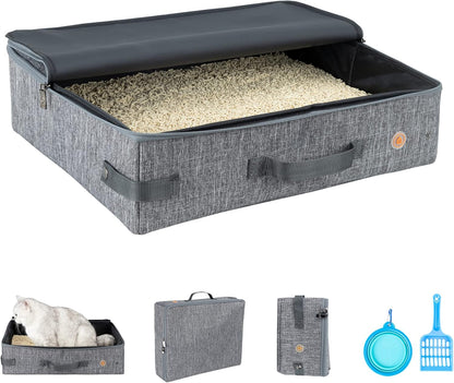 Portable Cat Travel Litter Box – lightweight, zipped design for easy carrying and mess-free travel in car, hotel, or airplane!