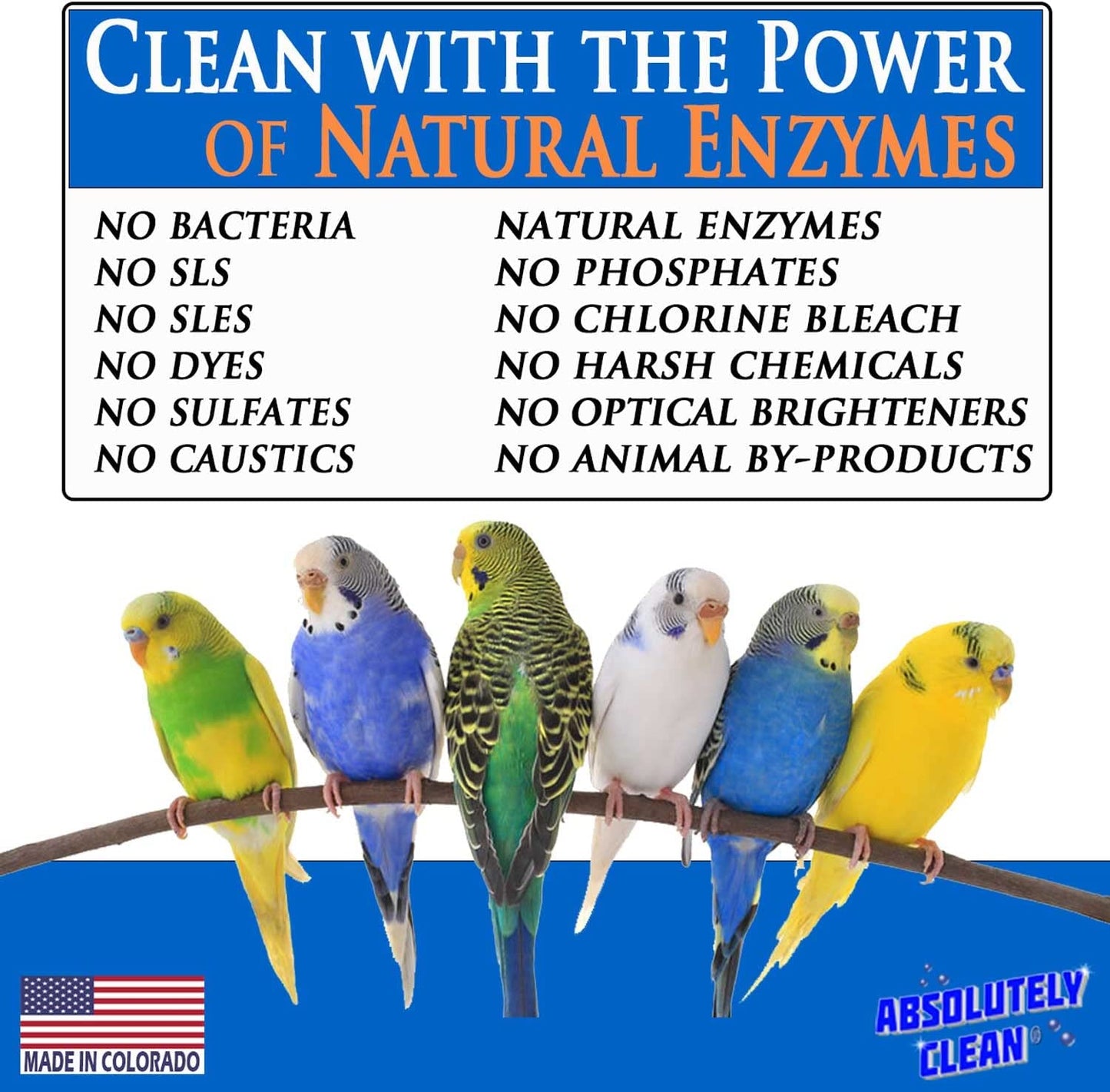Absolutely Clean Bird Cage Cleaner 🐦✨ Enzyme Poop Remover & Odor Eliminator 16oz