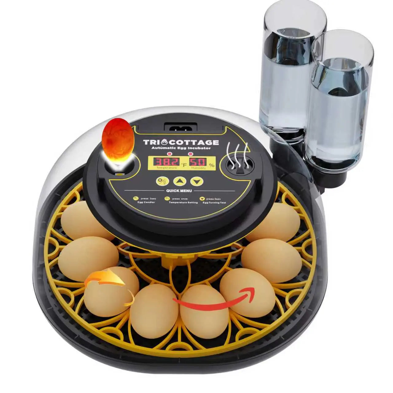 Automatic Egg Incubator with Humidity Display, Built-In Egg Candler, and 360° Transparent View for Home Chicken Hatching and Poultry Farming