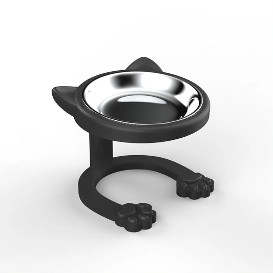 Elevated Stainless Steel Cat Bowl with Anti-Slip Stand - Whisker Friendly Feeder for Senior Cats and Small Puppies - Easy Clean & Portable Design