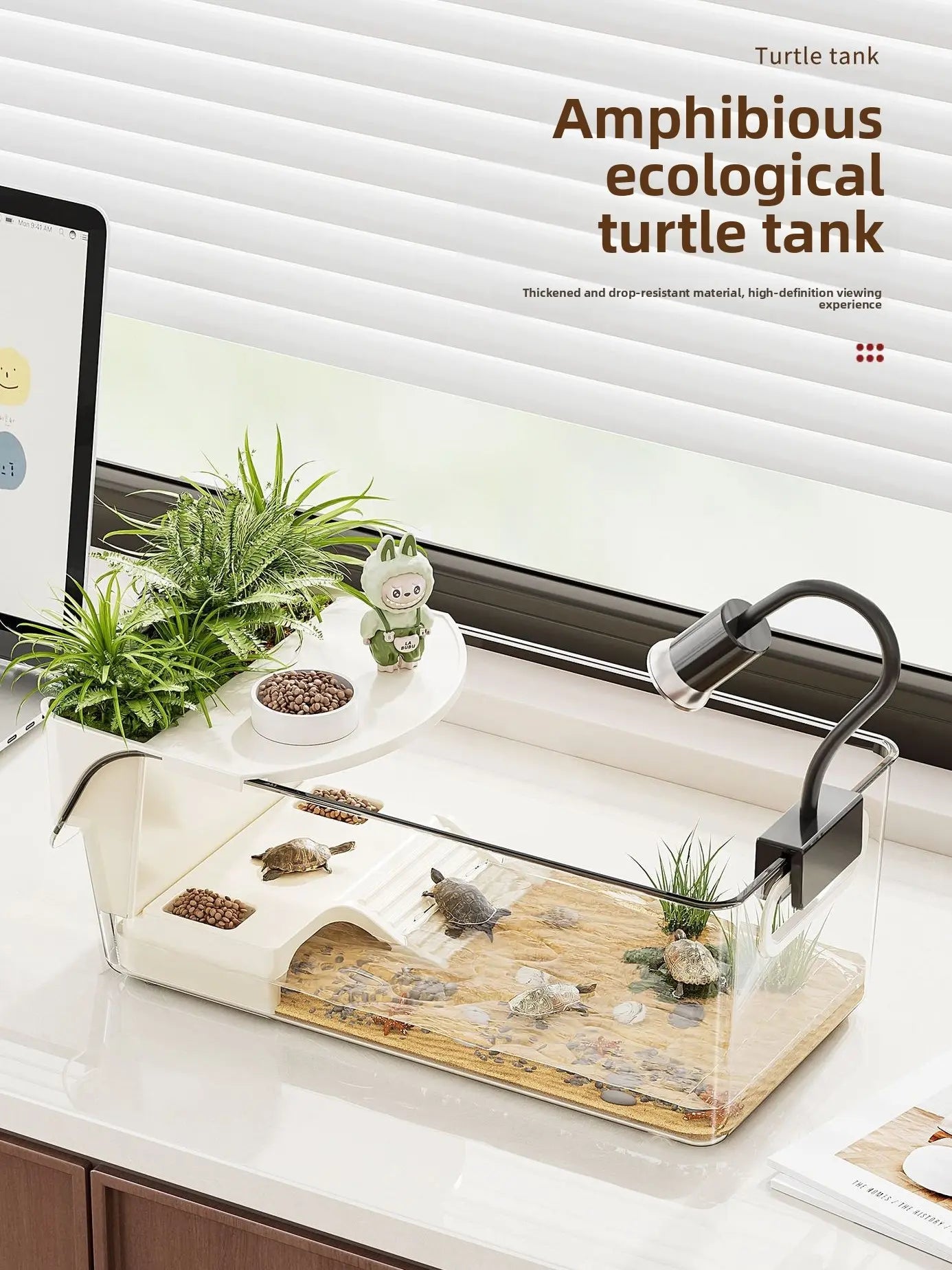 Crystal Clear All-in-One Turtle Tank with Basking Platform - Perfect for Semi-Aquatic Turtles & Amphibian Friends!