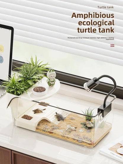 Crystal Clear All-in-One Turtle Tank with Basking Platform - Perfect for Semi-Aquatic Turtles & Amphibian Friends!
