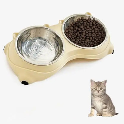 Stylish Double Stainless Steel Pet Bowl Set with Non-Slip Base – Ideal Feeding Station for Cats & Small Dogs, Easy-Clean Removable Bowls in Trendy Colors!