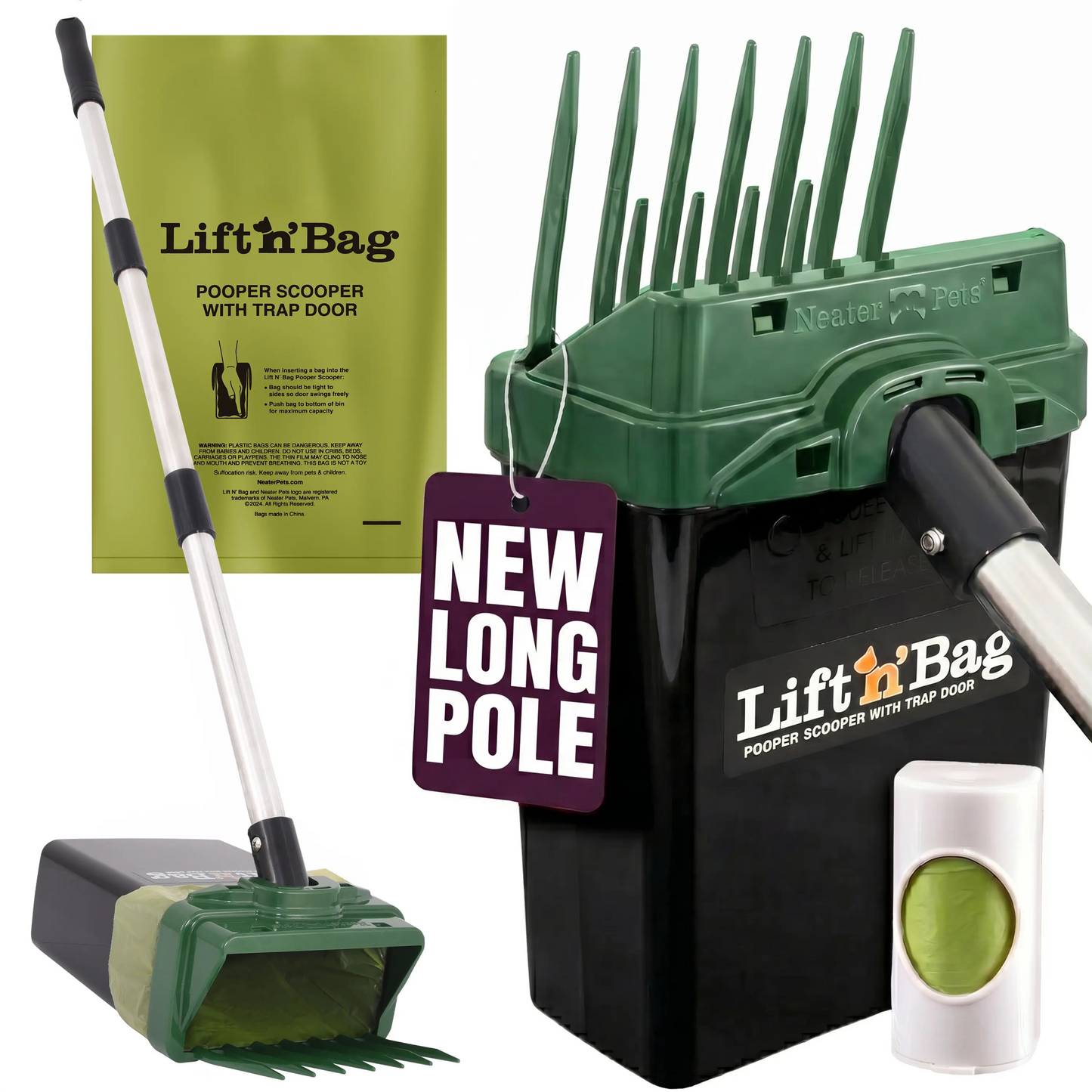 Neater Pets Lift N' Bag Dog Pooper Scooper - 31" Extended Reach, Effortless One-Handed Use, Extra-Large USA-Made Bags