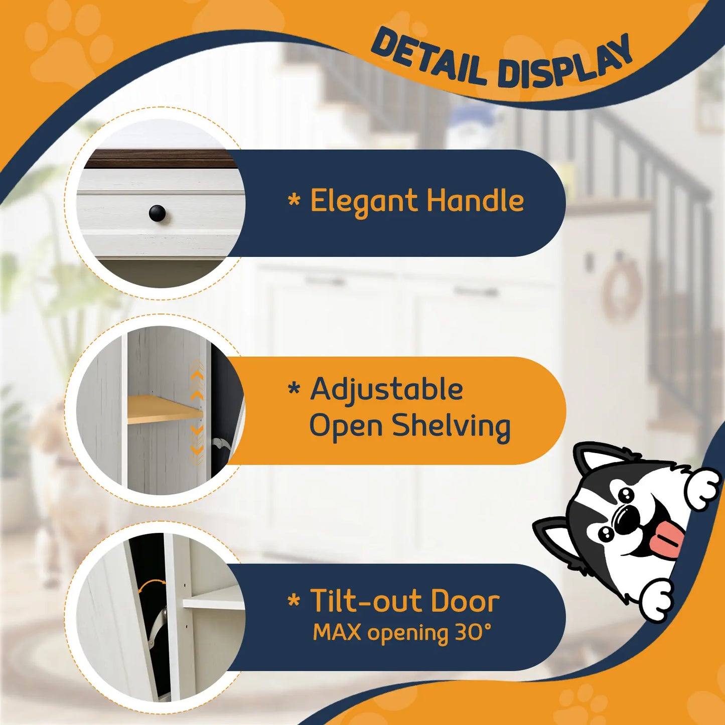 Elevate Mealtime with the Summervibes Engineered Wood Pet Feeding Station - Stylish Cabinet with Dual Tiltable Doors & 4 Bowls for Instant Access