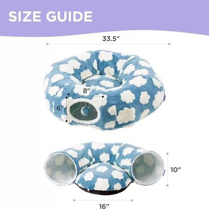 Cozy Cute Pet Tunnel Bed with Blanket - Plush Peek-A-Boo Cave for Dogs & Cats of All Sizes