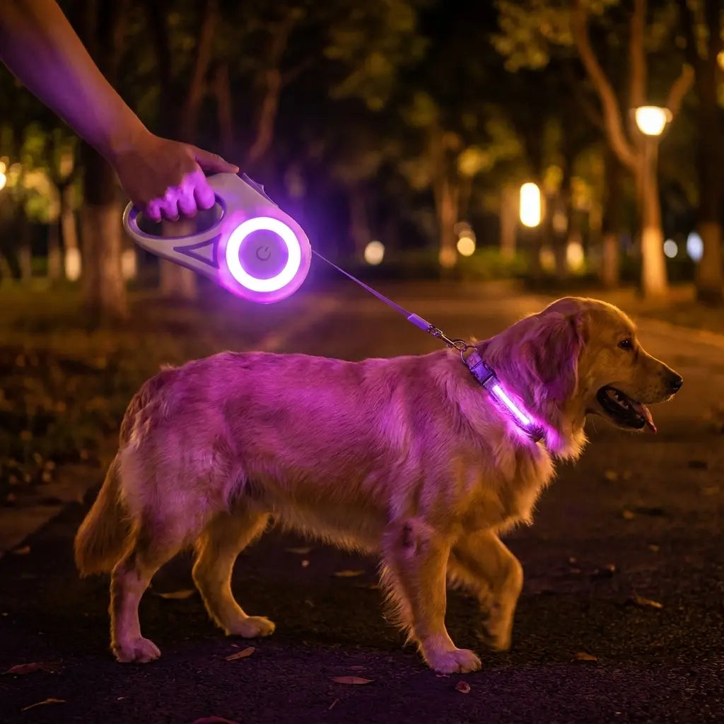 Illuminate Your Night Walks with the Pawzseek LED Retractable Dog Leash – A Game Changer for Safety and Style!