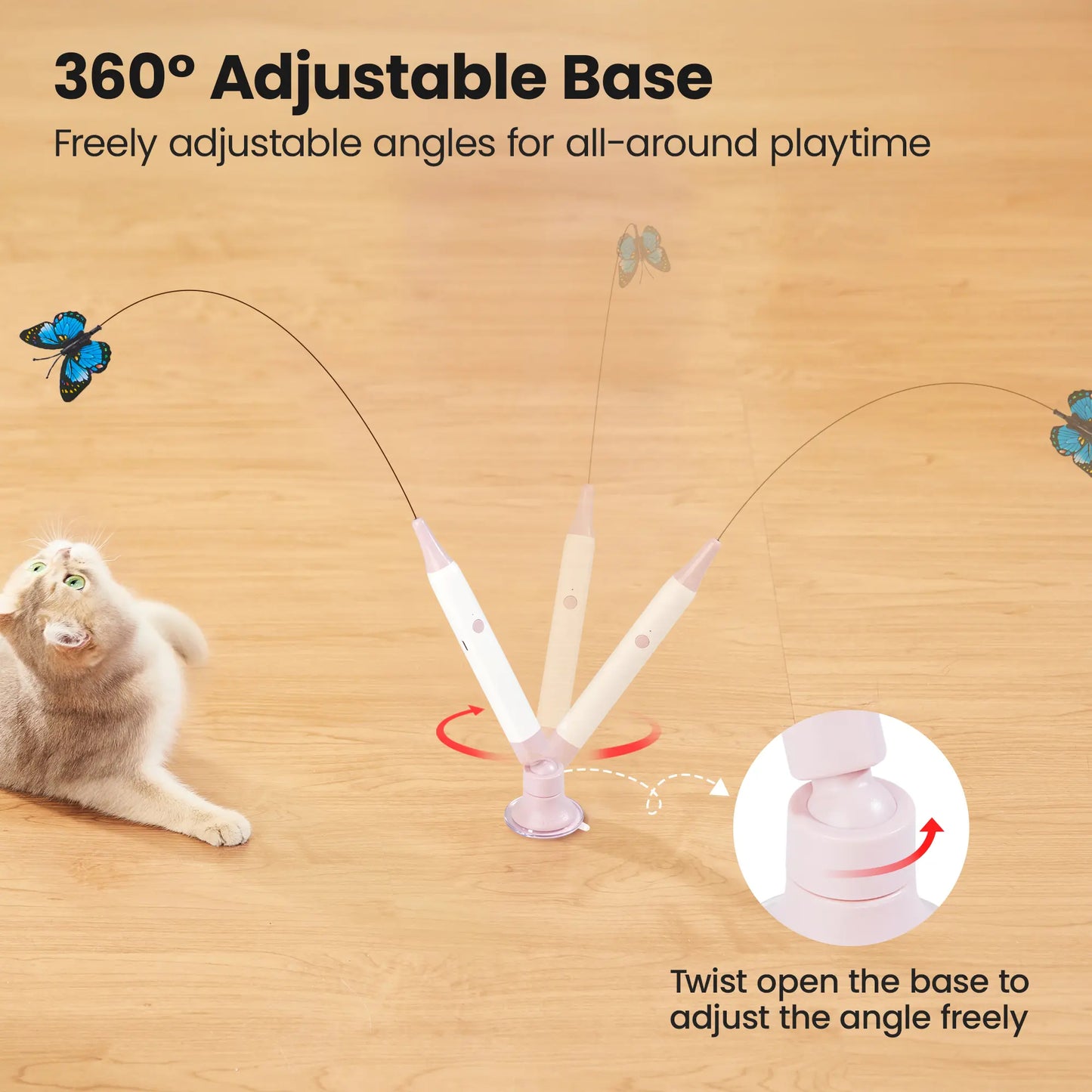 Potaroma Interactive Non-Toxic Butterfly Cat Wand - Electric Spinning Toy with Rechargeable USB, Suction Cup, and Self-Play Modes for Endless Fun!