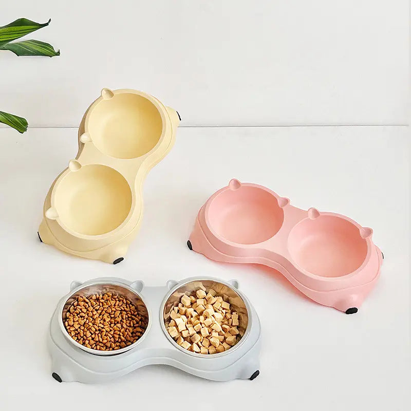 Stylish Double Stainless Steel Pet Bowl Set with Non-Slip Base – Ideal Feeding Station for Cats & Small Dogs, Easy-Clean Removable Bowls in Trendy Colors!