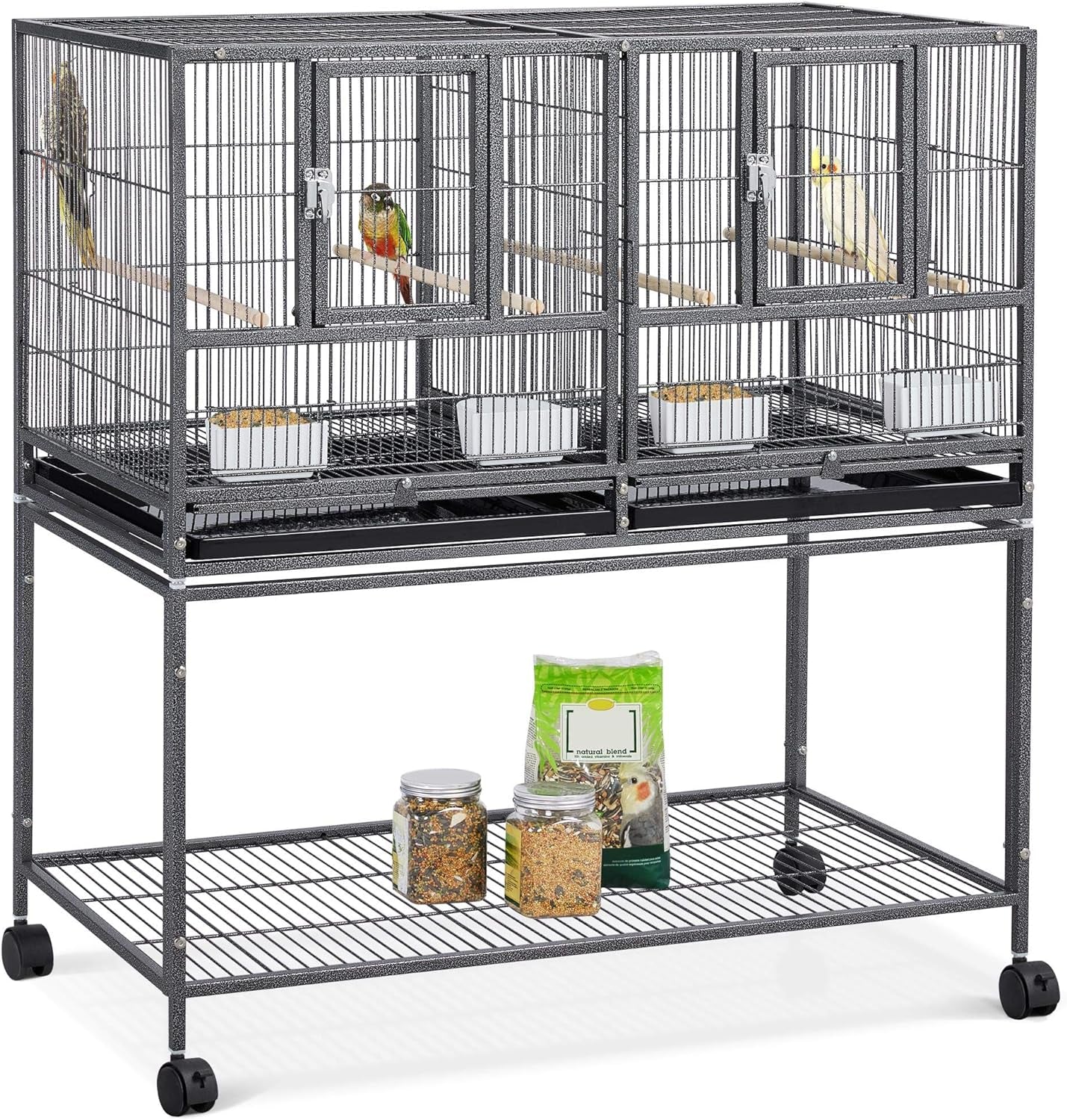 🐦🏠 Yaheetech 41.5" Stackable Divided Breeder Bird Cage — Rolling Stand, Divider, Feeding Doors & Perches (Black)