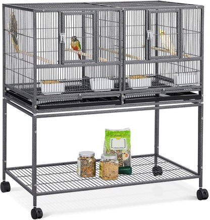 🐦🏠 Yaheetech 41.5" Stackable Divided Breeder Bird Cage — Rolling Stand, Divider, Feeding Doors & Perches (Black)