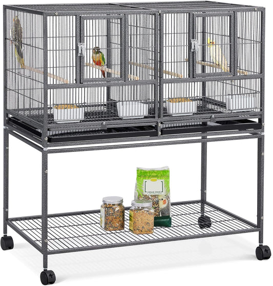 🐦🏠 Yaheetech 41.5" Stackable Divided Breeder Bird Cage — Rolling Stand, Divider, Feeding Doors & Perches (Black)
