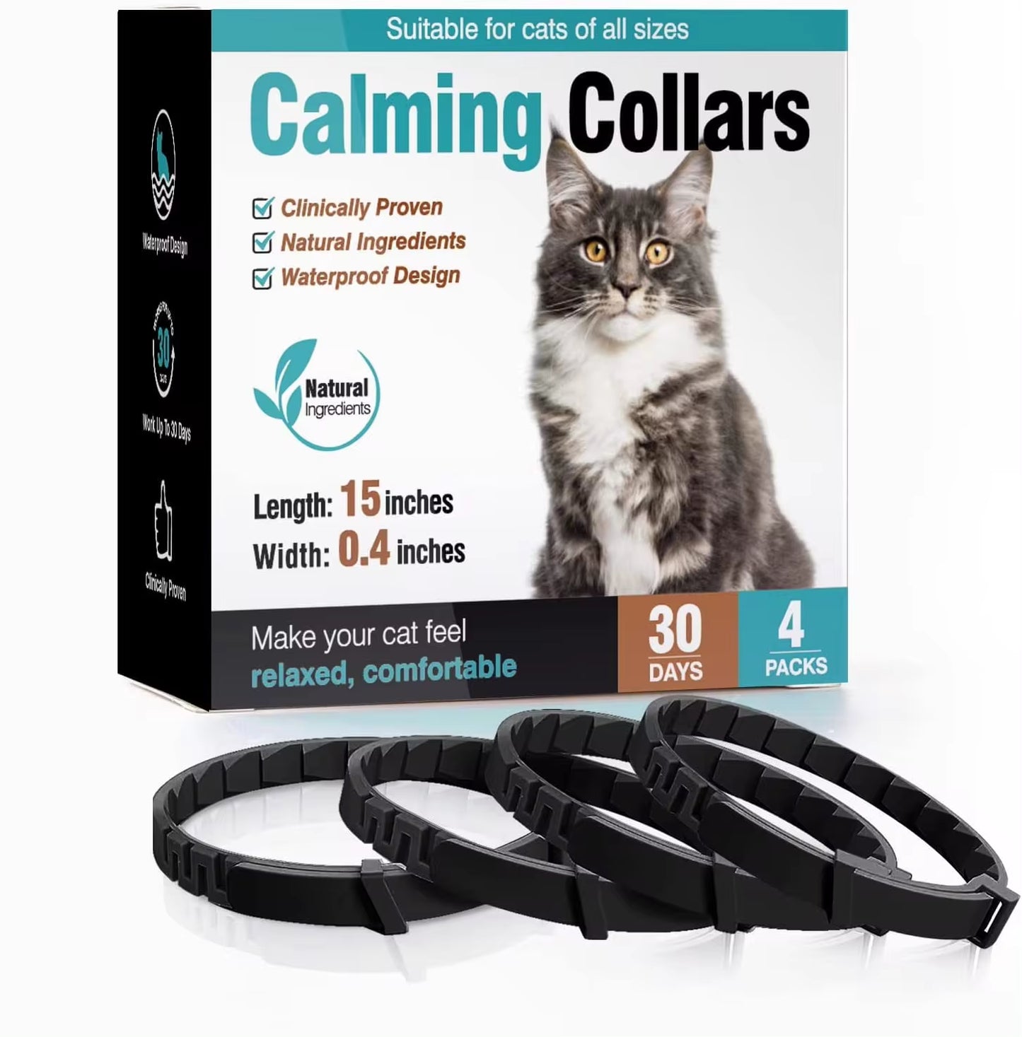 Adjustable Calming Collars – Pheromone Anxiety Relief for Dogs & Cats, 3/4 Pack  