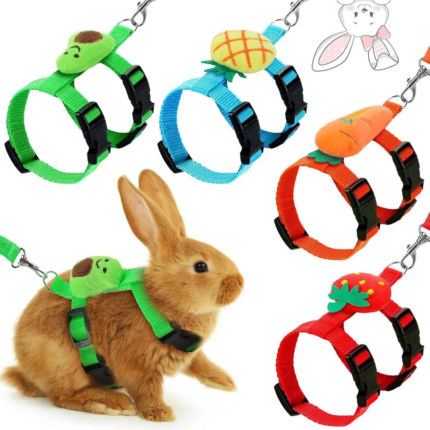 Adjustable 4-Pack Rabbit Harness and Traction Rope Set - Perfect for Walking Small Pets!
