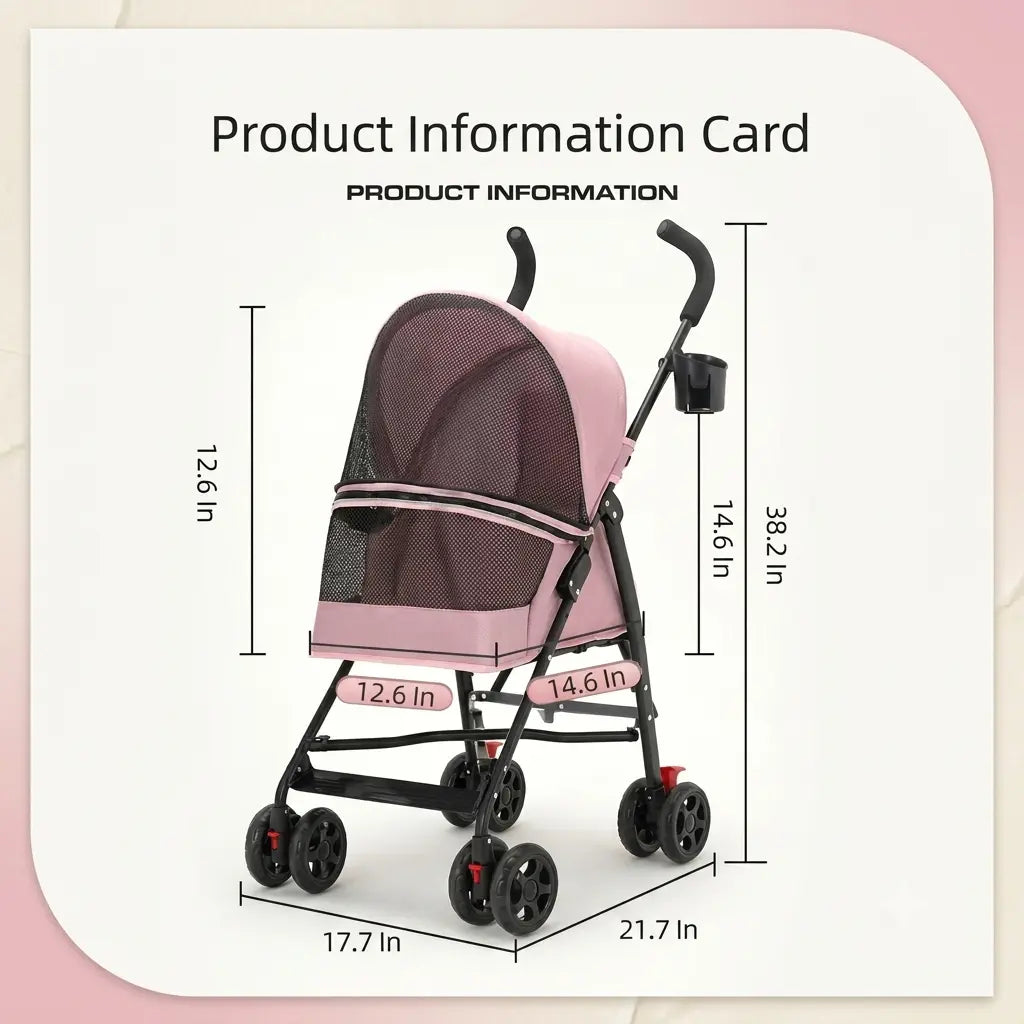 Zoravellion Premium Lightweight Foldable Pet Stroller for Small Dogs & Cats - Durable & Comfortable Travel Carrier with Breathable Mesh & Cup Holder