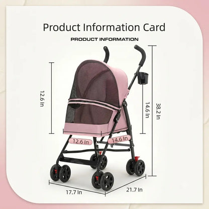 Zoravellion Premium Lightweight Foldable Pet Stroller for Small Dogs & Cats - Durable & Comfortable Travel Carrier with Breathable Mesh & Cup Holder