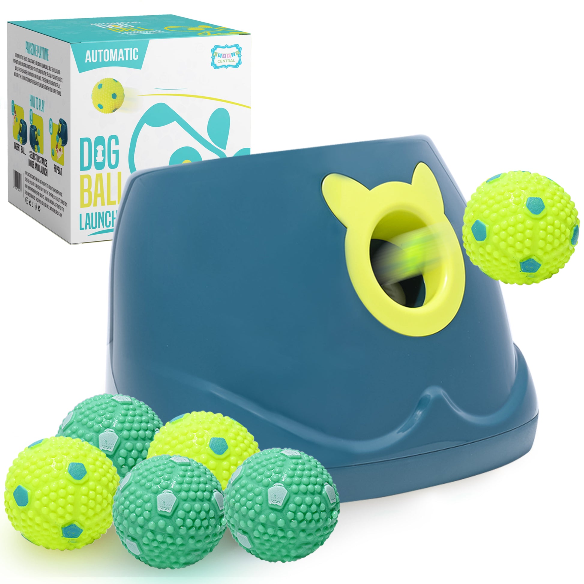 🎾 Automatic Dog Ball Launcher for Small Dogs | 4‑Distance Fetch Machine + 6 Latex Balls