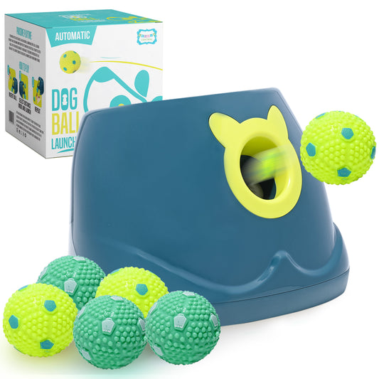 🎾 Automatic Dog Ball Launcher for Small Dogs | 4‑Distance Fetch Machine + 6 Latex Balls