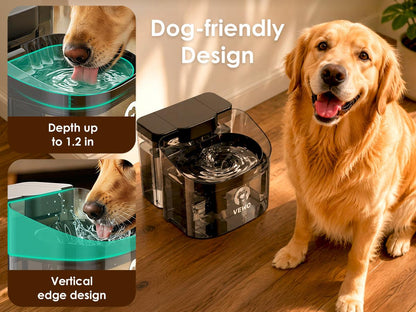 VEWO 11L Large Dog Water Fountain - No Spill Dispenser for Big Breeds, BPA Free, Ultra Quiet, Lasts 7 Days - Perfect for Multi-Pet Homes