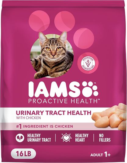 IAMS Proactive Health Urinary Tract Cat Food with Chicken, 16 lb bag for adult cats, supports healthy urinary tract and heart