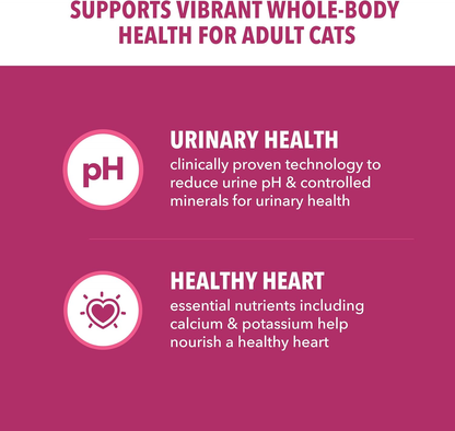 Cat food benefits: urinary health & healthy heart support for adult cats with pH control and essential nutrients