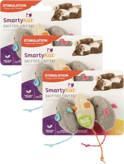 Ultimate Skitter Critters Catnip Toys - Fun 3 Pack in Chic Gray/Cream for Happy Cats