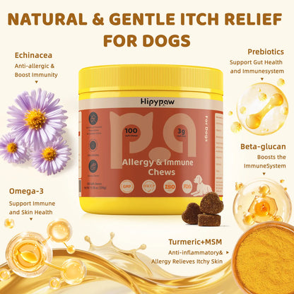 Hipypaw Allergy & Immune Bites - Delicious Soft Chews for Dogs' Seasonal Allergies and Gut Health