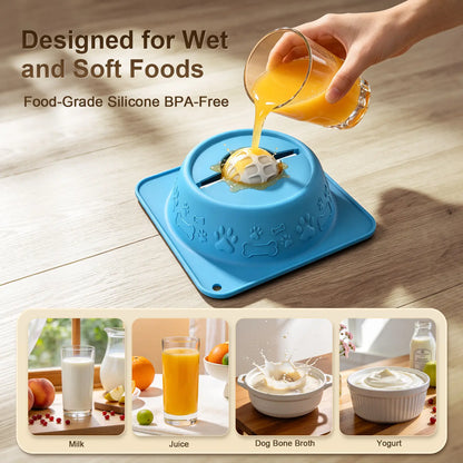 Non-Spill Dog & Cat Lick Bowl - Slow Feeder Puzzle for Wet Treats, Yogurt & Bone Broth - Blue Non-Slip Pet Enrichment Bowl